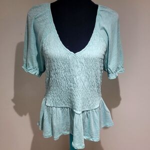 Torrid Women's Cotton Short Sleeve Modal Slub Smocked Babydoll Top 0 Blue Spring